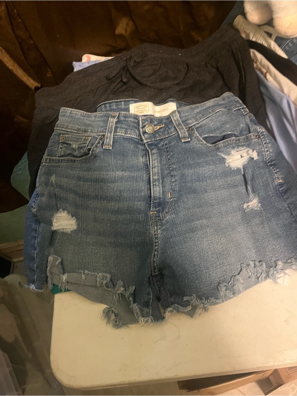 Signature by Levi Strauss Distressed Blue Denim Jean Shorts